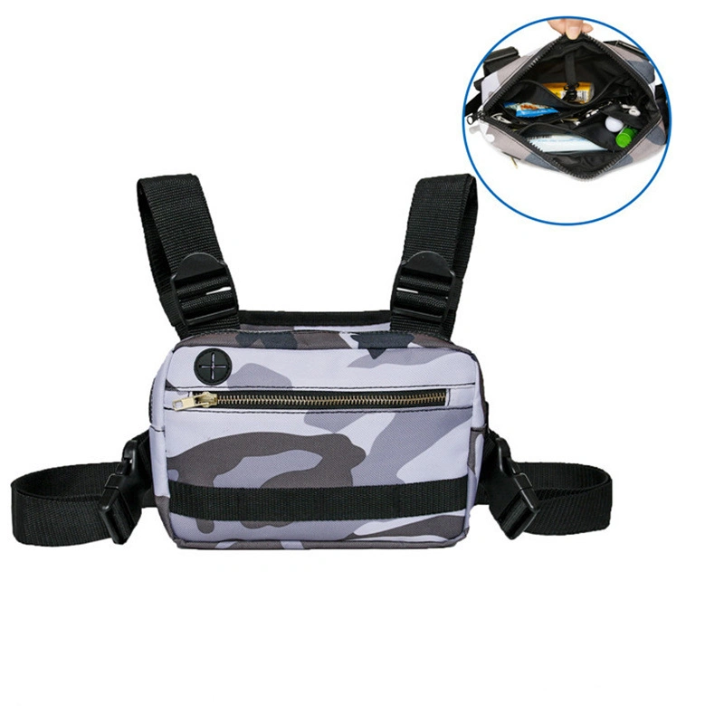 Front Chest Bag Multipurpose Sport Vest Bag Water Resistant Daypack Nylon Tactical Chest Rig Bag with Earphone Hole Outdoor Travel for Men Women Bl13154